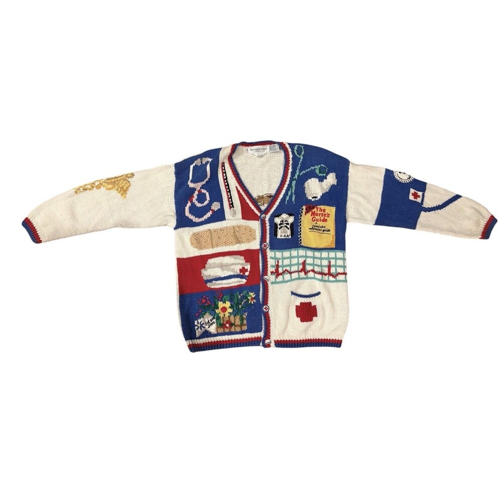 The Eagle's Eye Cardigan Nurse Medical Hand Knit Sweater Size Medium Vintage ‘94